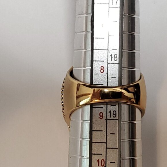 Barse African Opal Statement Ring Sz 8 3/4 Bone White Gray Blue Goldtone Boho - Picture 6 of 6